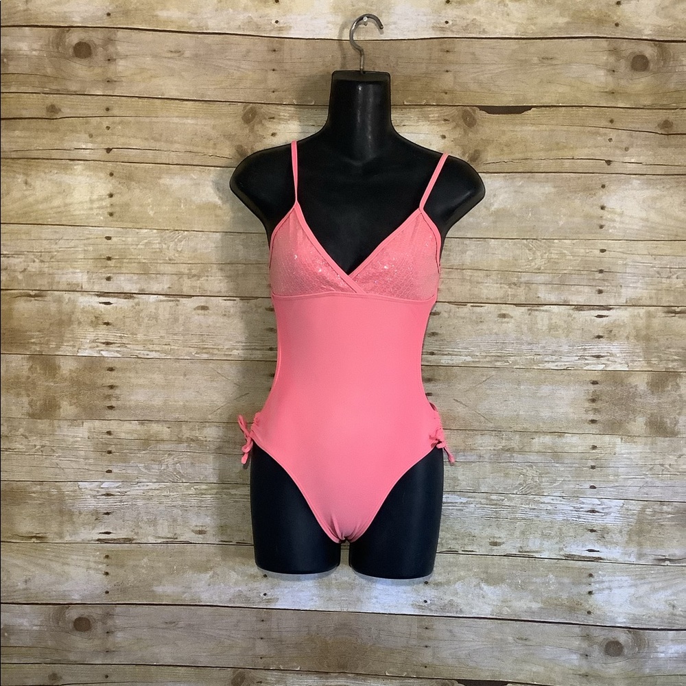 PSNY  v neck one piece swimsuit with open back size 14 girls
